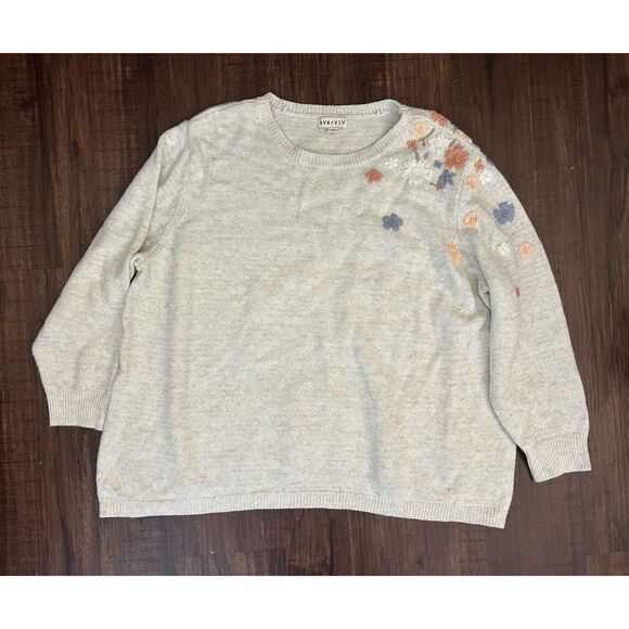 Ava & Viv Gray Embroidered Floral Sweater Size 4XL - Picture 1 of 9